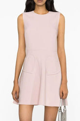 Robe patineuse courte sans manches à col ras du cou et poche cœur - Rose clair